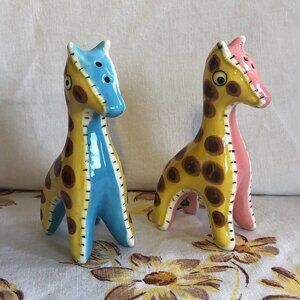 Vintage Napco Stuffed Giraffe Salt And Pepper